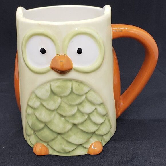 Owl Shaped Ceramic Mug-Green & Orange by TAG 12oz - Picture 1 of 8